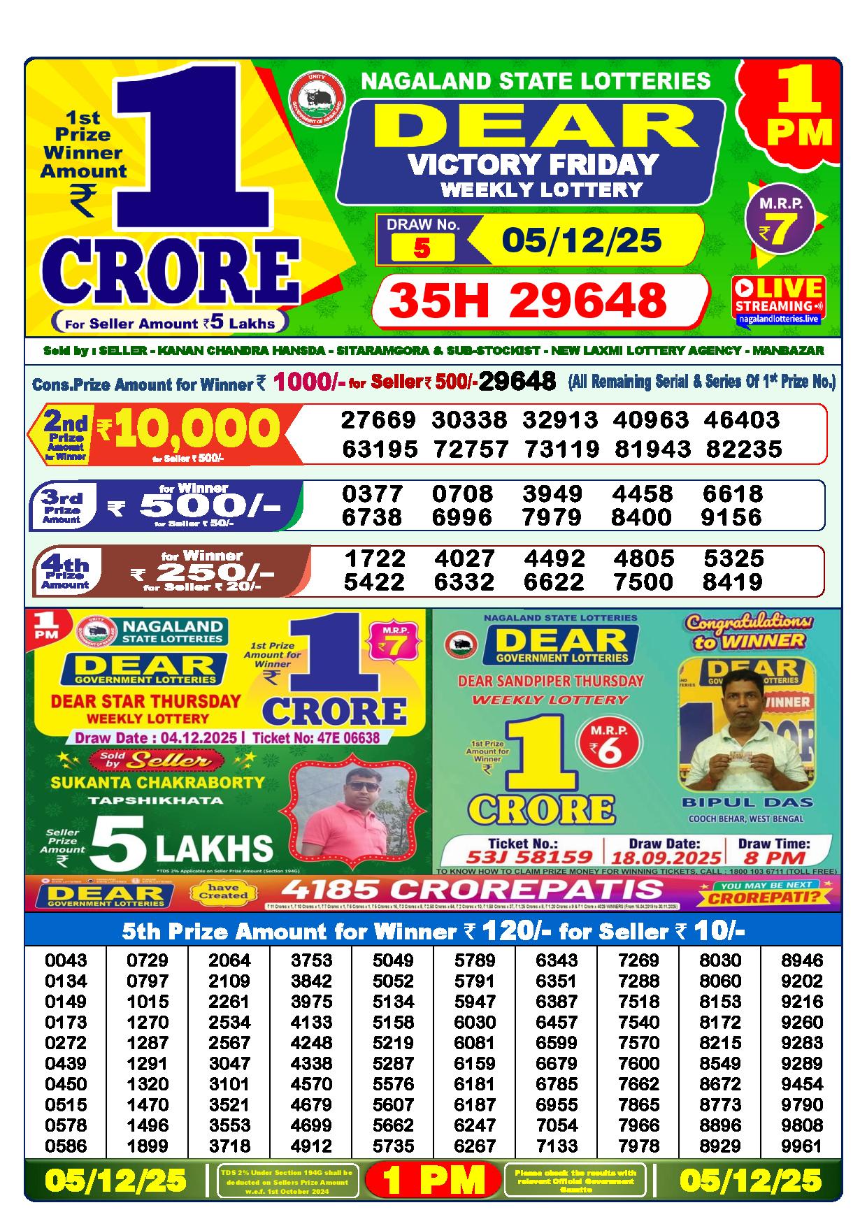 Dear Lottery 1 PM Result Today 05-12-2025